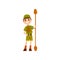 Boy scout character in uniform holding paddle, outdoor adventures and survival activity in camping vector Illustration