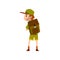 Boy scout character in uniform standing with backpack, back view vector Illustration on a white background