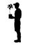 Boy scout with plant bag silhouette vector