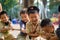 Boy Scouts play tug of war