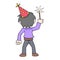 Boy seen from behind holding New Year celebration fireworks, doodle icon image kawaii
