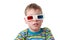 Boy in shirt and anaglyph glasses