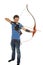 Boy shooting with bow and arrow