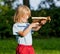 Boy shooting with crossbow