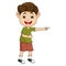 Boy is showing direction while smiling cartoon vector illustration