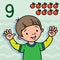 Boy showing nine by hand Counting education card 9