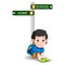 Boy with sign street cartoon