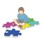 The boy sits on the puzzles symbol of autism. vector illustration.