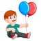 Boy sitting and carrying two balloon