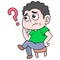 Boy is sitting gloomy looking for a solution to the problem, doodle icon image kawaii