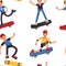 Boy on skateboard skateboarder seamless pattern skateboarding sport