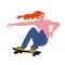 The boy skater. Guy with naked torso surf on skateboard. Vector illustration isolated object.
