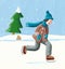 Boy sliding on winter skates