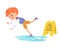 Boy slipping on clean slippery floor vector illustration. Cartoon little character stumbling, falling down in public