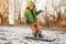 boy snowboarding downhill