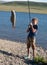 The boy with a spinning catch grayling