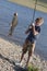 The boy with a spinning catch grayling