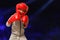 Boy sportsman boxer fighting on black background. Copy Space. Boxing sport concept