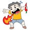 Boy spouts fire because he eats super spicy chili, doodle icon image kawaii
