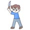 Boy is standing holding a sharp knife to slash, doodle icon image kawaii