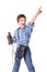 Boy standing with spyglass and pointing