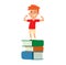 Boy stay on books vector illustration.