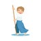 Boy With The Stick In Wide Trousers On Karate Martial Art Sports Training Cute Smiling Cartoon Character