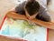 Boy studying a map