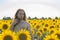 Boy at sunflowers field