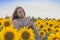 Boy at sunflowers field