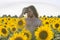 Boy at sunflowers field