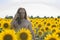 Boy at sunflowers field