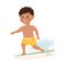 Boy Surfer Riding on Wave with Surfboard, Kid Doing Sports, Active Healthy Lifestyle Concept Cartoon Style Vector