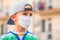 Boy in a surgical bandage. Boy in a medical mask. Quarantine and protection virus. Coronavirus quarantine. Child wearing