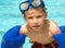 Boy with swim floats and mask
