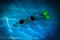 Boy-swimmer, participant in underwater struggle - aquatlon, swims under water