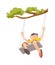 Boy on swing that tied to tree branch