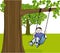 Boy swinging from tree