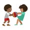 Boy Taking Away A Ball From A Girl, Part Of Bad Kids Behavior And Bullies Series Of Vector Illustrations With Characters