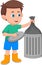 Boy taking out the trash on white background