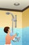 Boy Taking Shower Illustration