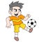 Boy team sport soccer practicing ball juggling, doodle icon image kawaii