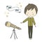 Boy telescop ribbon stars spyglass geography day teacher pupil student full face smile character college greeting celebration birt