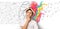 Boy Thinking Holding Book On Head Over White Background, Collage