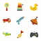 Boy toys icons set, flat style