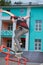 Boy trains on skateboard in evening skatepark