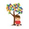 boy with tree puzzle attached