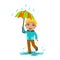 Boy Under Raindrops With Umbrella , Kid In Autumn Clothes In Fall Season Enjoyingn Rain And Rainy Weather, Splashes And