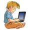 Boy using laptop cartoon illustration