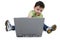 Boy Using Laptop with Clipping Path